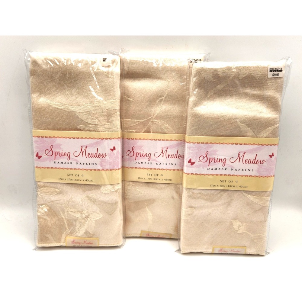 Spring Meadow Damask Napkins Champagne 17" x 17" 3 sets of 4 New in Package